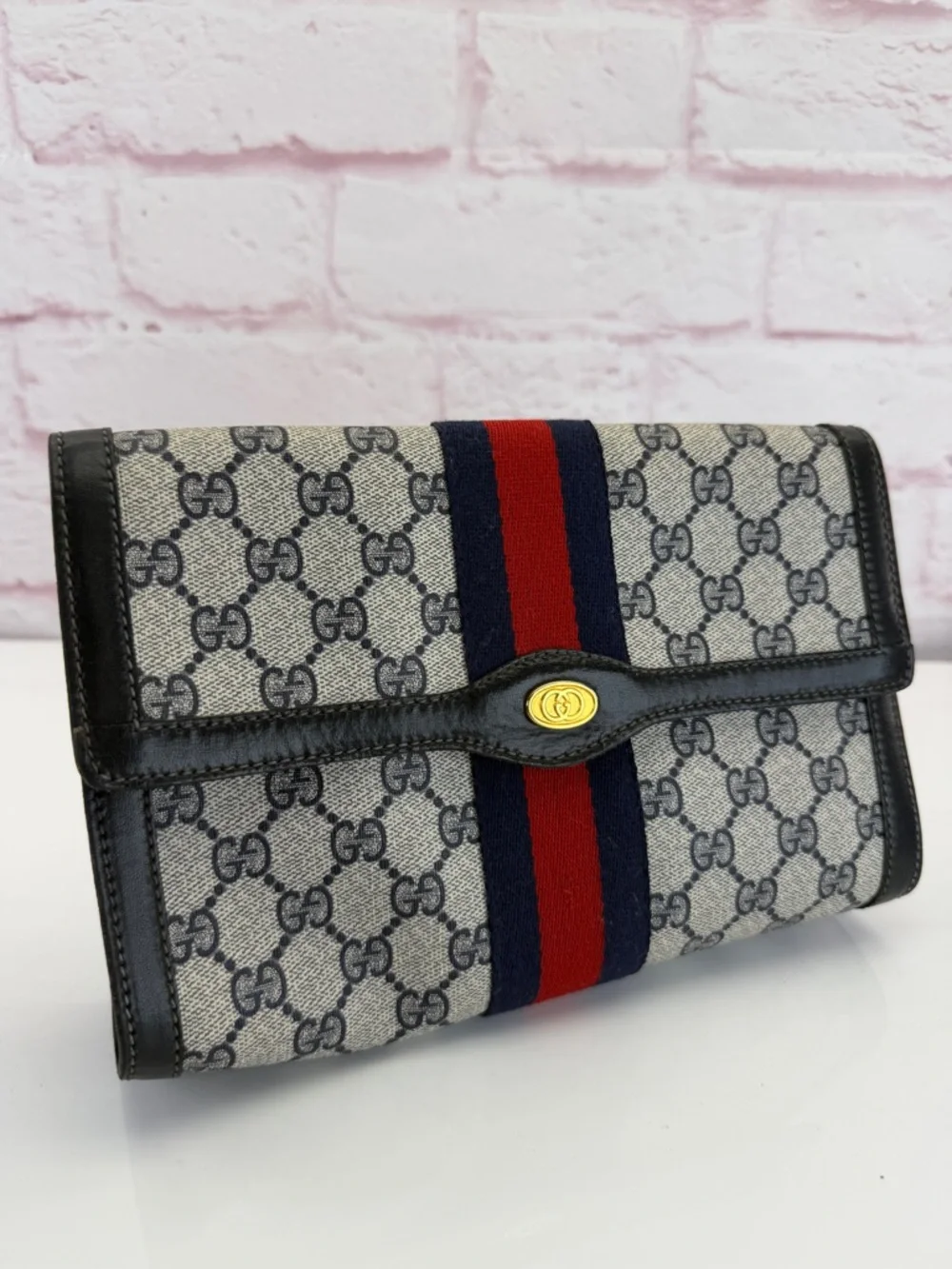 Gucci Vintage Sherry Line Web Monogram Canvas Clutch Pouch